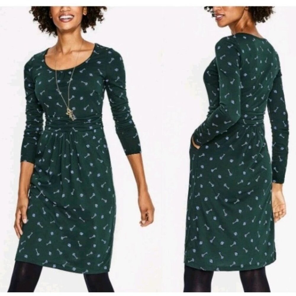 Boden Chatsworth Green Trinket Mabel Short Dress Long Sleeves 6P